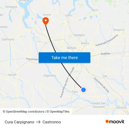 Cura Carpignano to Castronno map