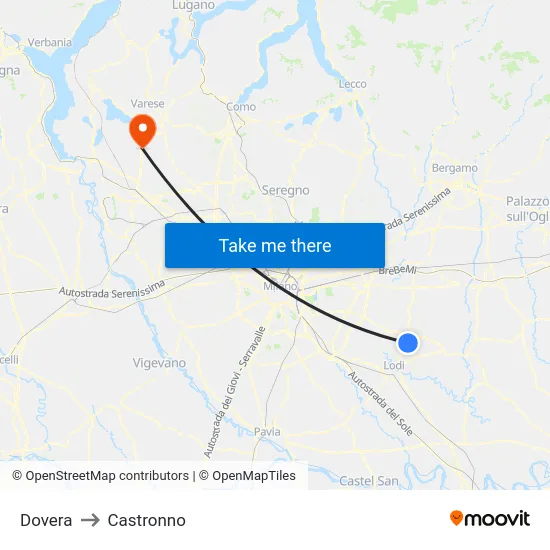 Dovera to Castronno map