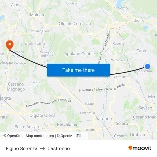 Figino Serenza to Castronno map