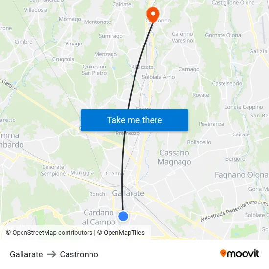 Gallarate to Castronno map