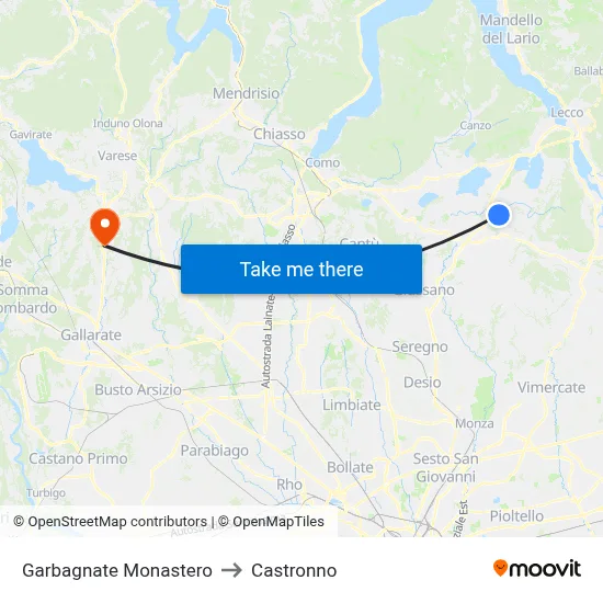 Garbagnate Monastero to Castronno map