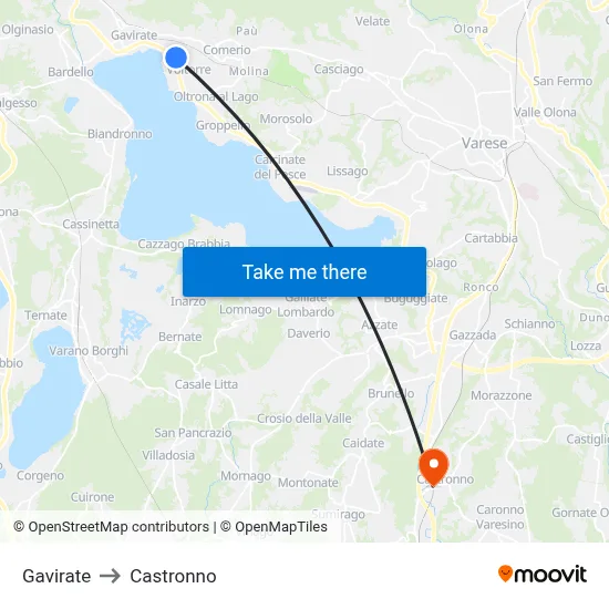 Gavirate to Castronno map