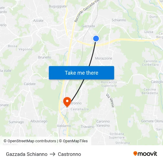 Gazzada Schianno to Castronno map