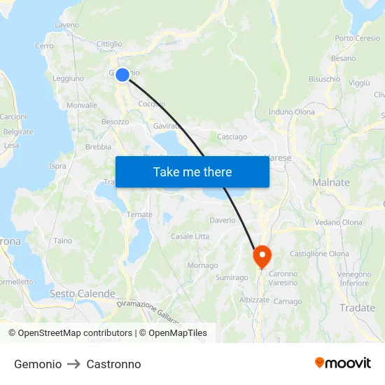 Gemonio to Castronno map