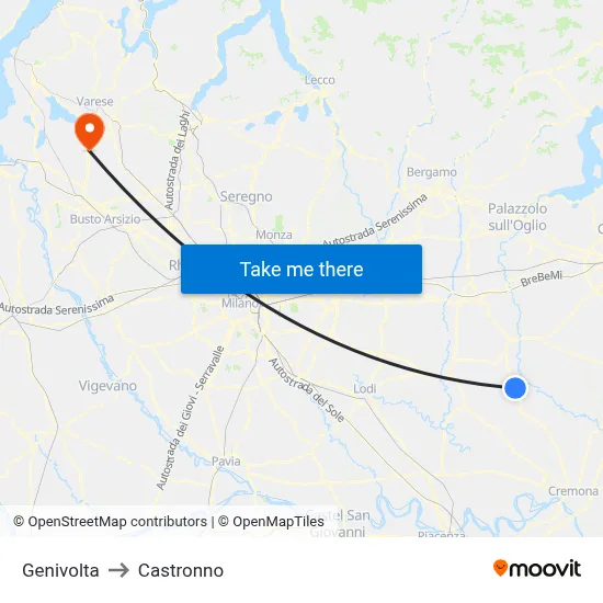 Genivolta to Castronno map