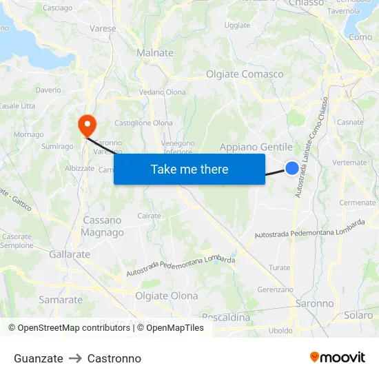 Guanzate to Castronno map