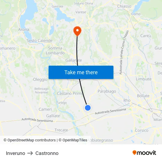 Inveruno to Castronno map