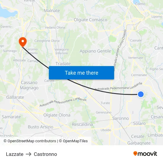 Lazzate to Castronno map