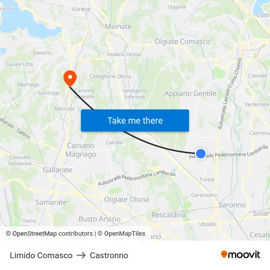 Limido Comasco to Castronno map