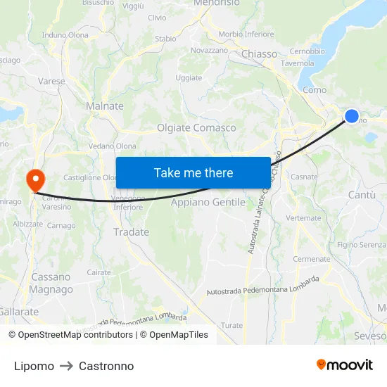 Lipomo to Castronno map