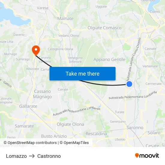Lomazzo to Castronno map