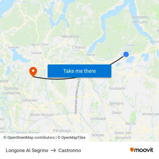 Longone Al Segrino to Castronno map