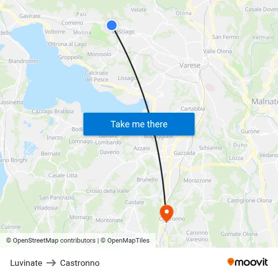 Luvinate to Castronno map