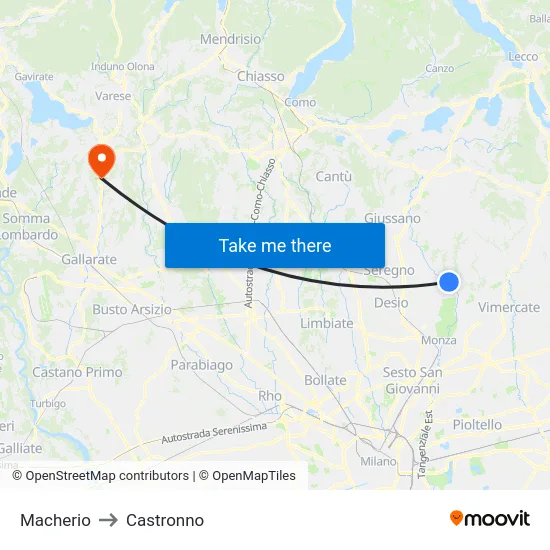 Macherio to Castronno map