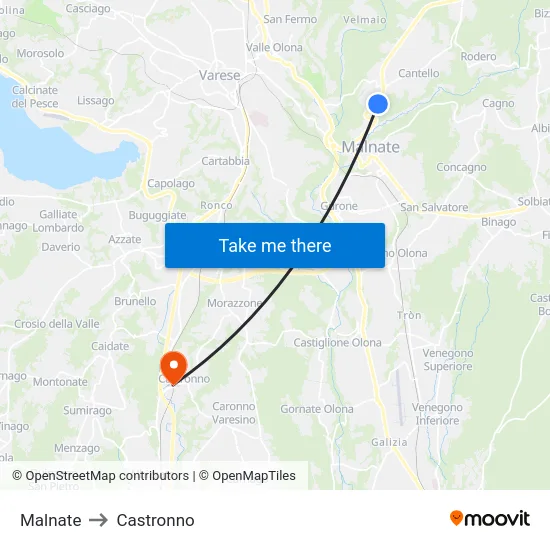 Malnate to Castronno map