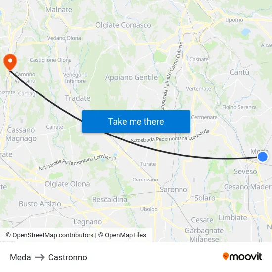 Meda to Castronno map
