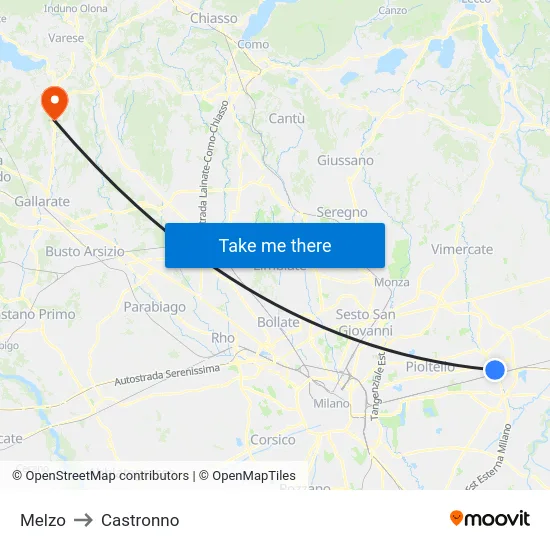 Melzo to Castronno map