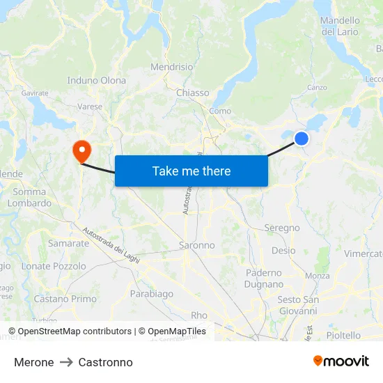 Merone to Castronno map