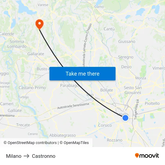 Milano to Castronno map