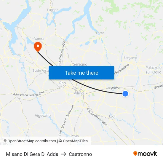 Misano di Gera d'Adda to Castronno map