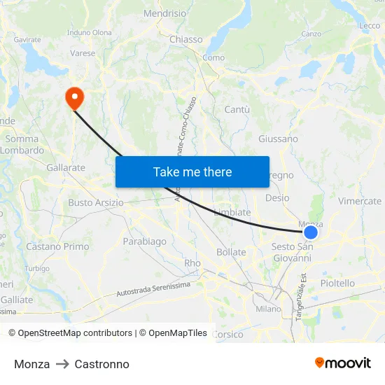 Monza to Castronno map