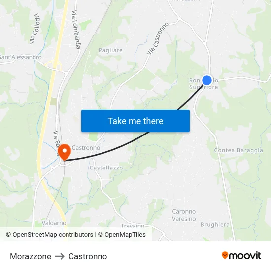 Morazzone to Castronno map