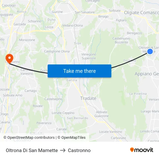 Oltrona Di San Mamette to Castronno map
