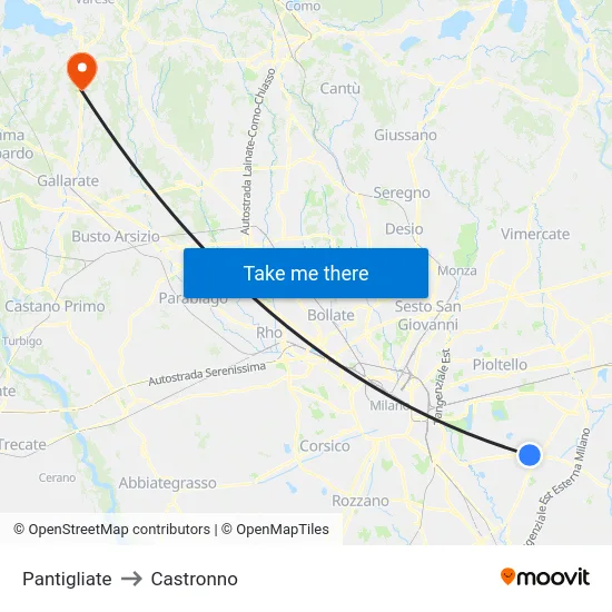 Pantigliate to Castronno map