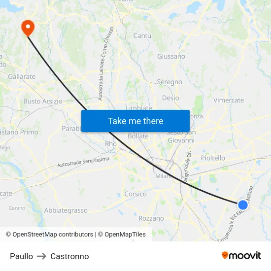 Paullo to Castronno map