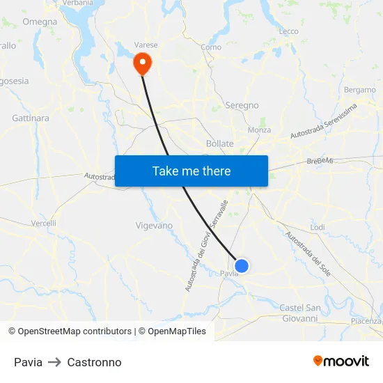 Pavia to Castronno map