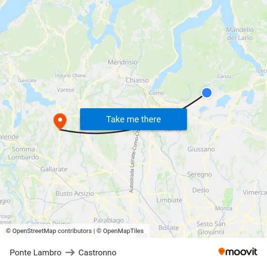 Ponte Lambro to Castronno map