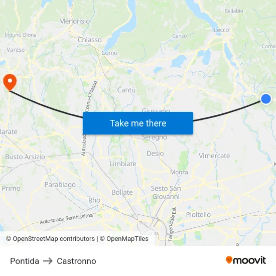 Pontida to Castronno map