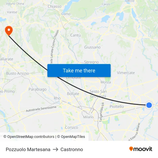 Pozzuolo Martesana to Castronno map