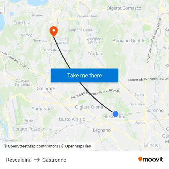 Rescaldina to Castronno map