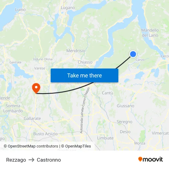 Rezzago to Castronno map