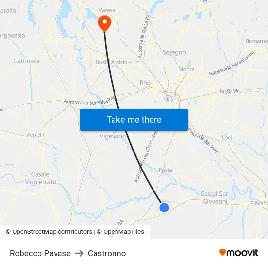 Robecco Pavese to Castronno map