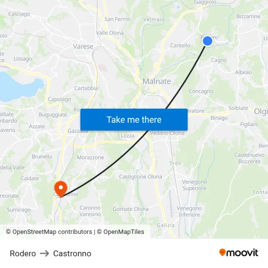 Rodero to Castronno map