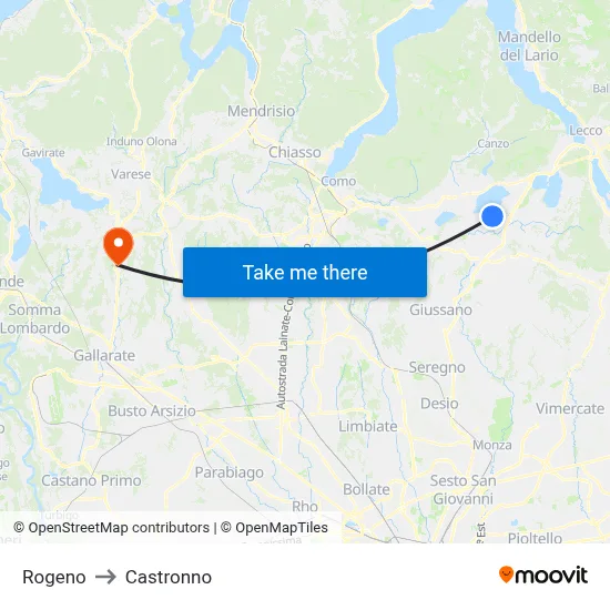 Rogeno to Castronno map