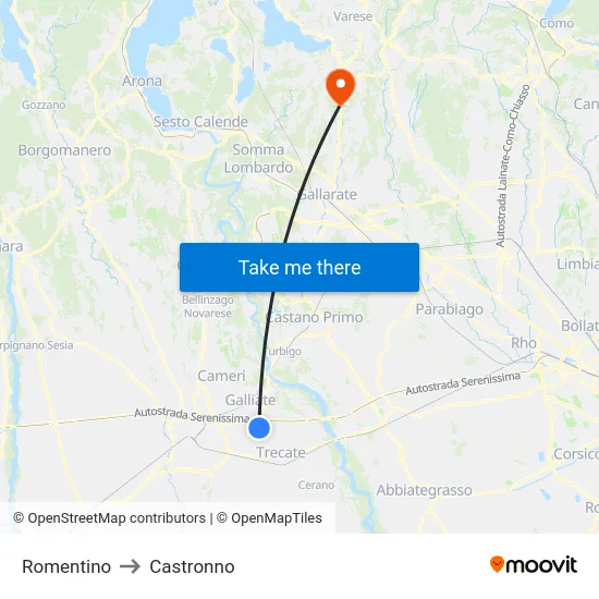 Romentino to Castronno map