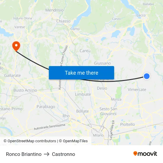 Ronco Briantino to Castronno map