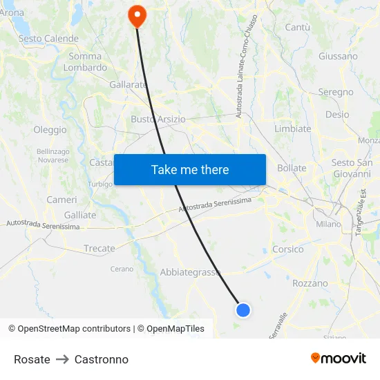 Rosate to Castronno map