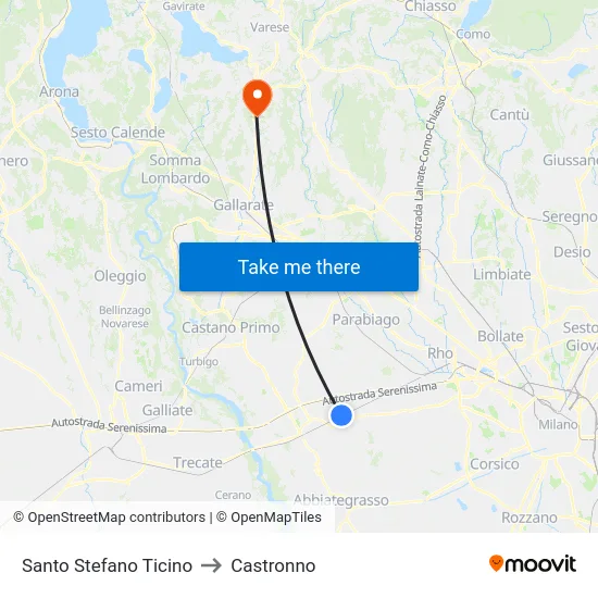 Santo Stefano Ticino to Castronno map