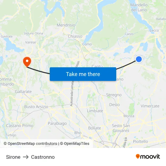 Sirone to Castronno map
