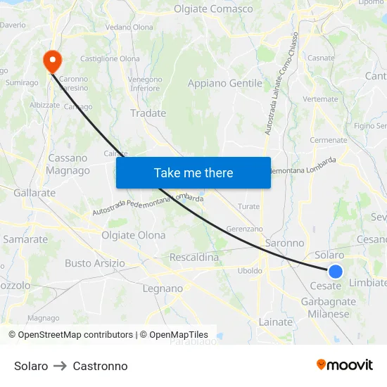 Solaro to Castronno map