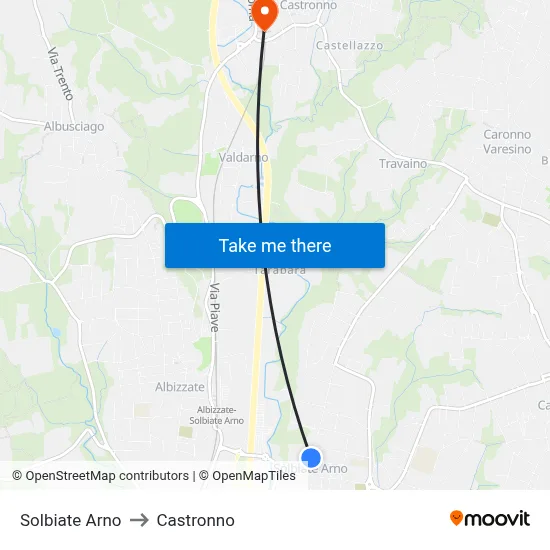 Solbiate Arno to Castronno map