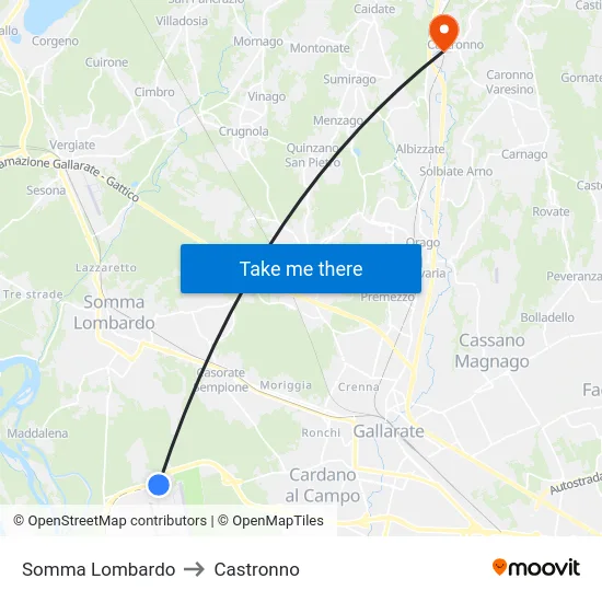 Somma Lombardo to Castronno map
