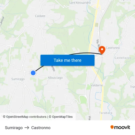 Sumirago to Castronno map