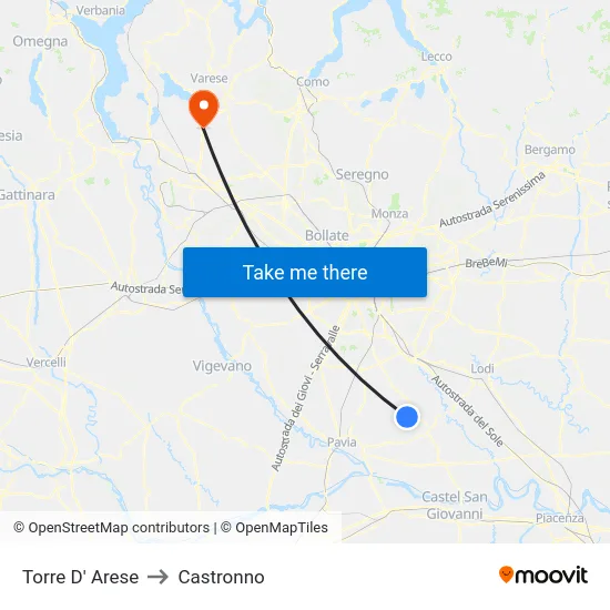 Torre D' Arese to Castronno map