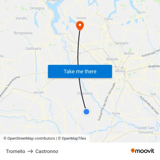 Tromello to Castronno map
