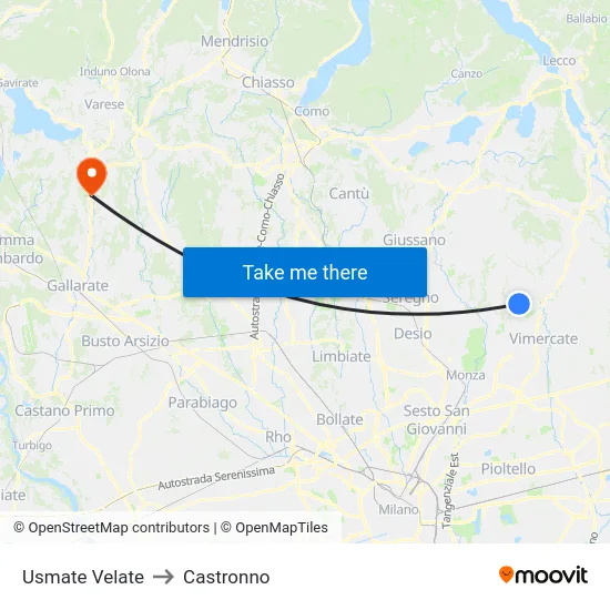 Usmate Velate to Castronno map